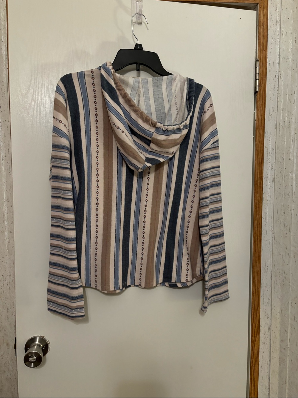 Striped Hooded Pullover Sweatshirt - Blue & Beige - Picture 2 of 3